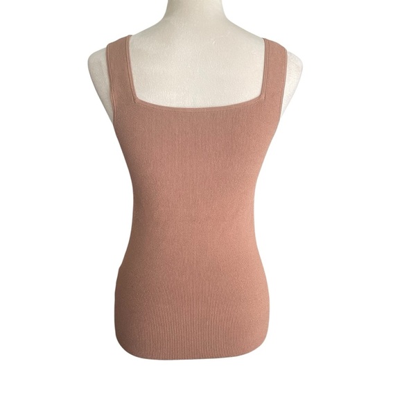 Madewell Ribbed Neutral Tan Square Neckline Y2K Tank Top Women Size L - Picture 4 of 7
